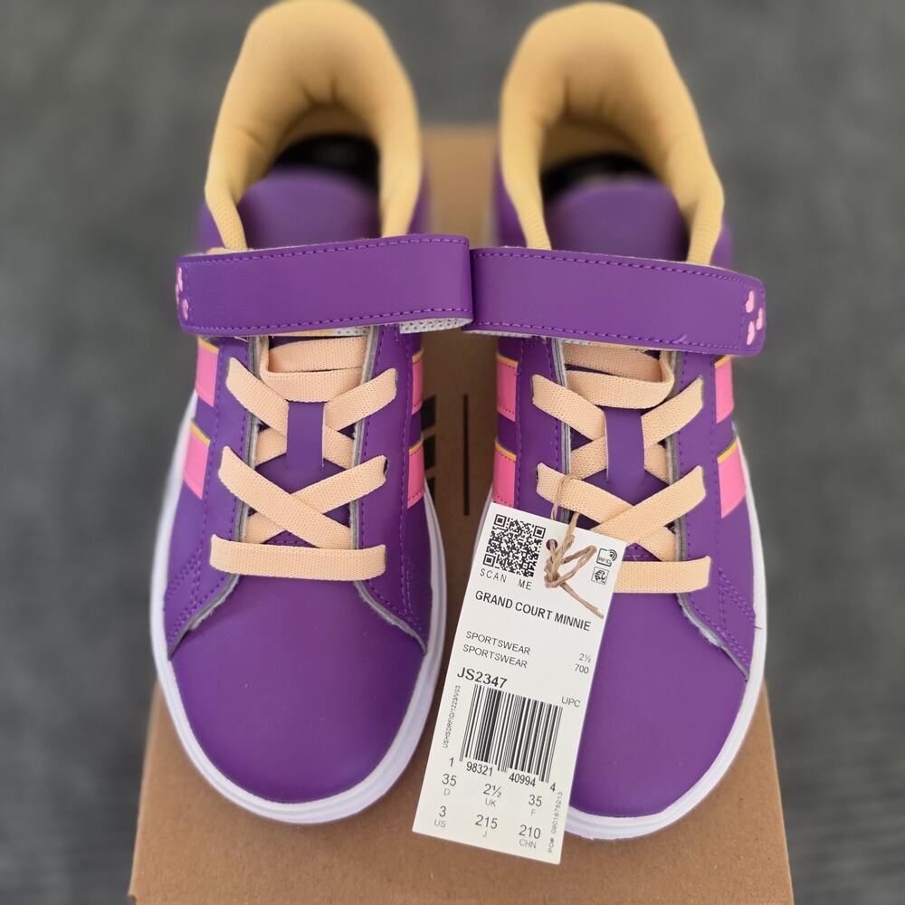 Adidas Disney Minnie Mouse Grand Court Kid's Size 3 Sneakers Purple Yellow Pink - Picture 2 of 12